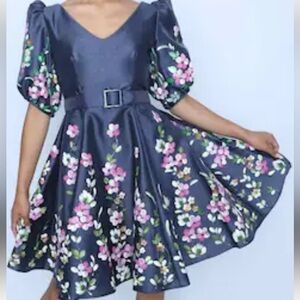 FILIPINIANA Dark Blue Dress Hand-painted Gazar Fabric BARONG TAGALOG Sz:XS